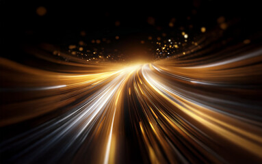 Fototapete - Abstract streaks of light converge at the center of a dark background.