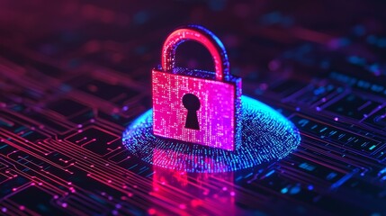 Poster - Digital Lock Symbolizing Cybersecurity on a Vibrant Circuit Board Background, Highlighting the Importance of Online Data Protection