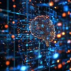 Poster - Digital Brain Representation Showcasing Technological Advancements in Artificial Intelligence and Neural Networks in a Visually Captivating Manner