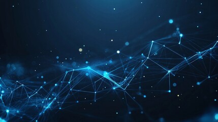 Aufkleber - Abstract Blue Digital Landscape With Glowing Connections and Particles Resembling a Futuristic Network in a Dark Background Setting