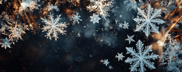 Canvas Print - Close-up of snowflakes, winter holiday background. Macro image of snowflakes in winter.