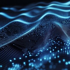 Poster - Dynamic Waves of Blue Light Create a Mesmerizing Visual Representation of Data Flowing Through a Digital Landscape