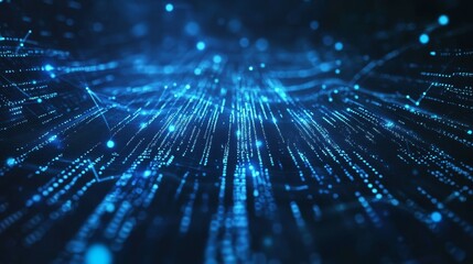 Aufkleber - Vibrant Digital Landscape Showcasing Flowing Data Streams in a Futuristic Setting With Blue Light Effects and Glowing Particles