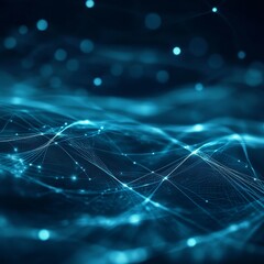 Poster - Glowing Blue Wave Patterns Creating a Dynamic Visual Effect in a Digital Landscape at Night