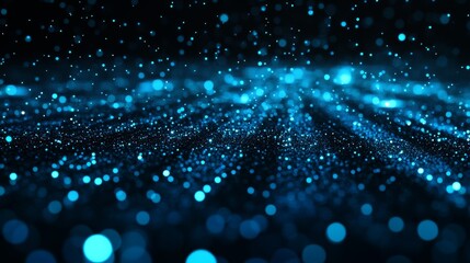 Poster - Vibrant Blue Particles Create a Mesmerizing Effect in a Digital Abstract Setting at Night