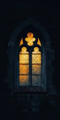 Poster - A window with a yellow light shining through it. The light is warm and inviting, creating a cozy atmosphere