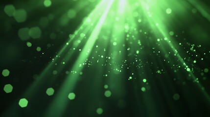 Poster - Green Beams of Light Create an Ethereal Atmosphere With Shimmering Particles in an Abstract Display, Inviting a Sense of Wonder and Tranquility