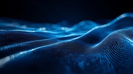Poster - Digital Blue Waves Create a Mesmerizing View of Fluid Motion in a Dark Environment Showcasing Texture and Depth