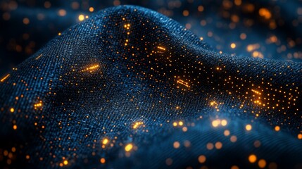 Poster - Expansive Dark Fabric Illuminated by Shimmering Golden Particles Creates a Captivating Visual Effect, Evoking Feelings of Wonder and Beauty