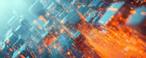 Aufkleber - A light blue and orange abstract background with digital technology