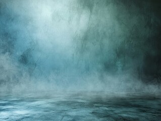 Poster - Mysterious Fog Filling a Dimly Lit Room With an Ethereal Blue Green Ambiance Inviting a Sense of Intrigue and Wonder in a Tranquil Environment