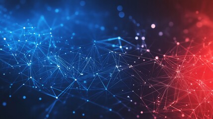 Poster - Abstract Digital Background With Interconnected Blue and Red Lines Representing Neural Networks and Data Flow in a Futuristic Environment