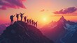 © GenerativeAIpicture - Group of Hikers Celebrating at Mountain Summit During Sunset
