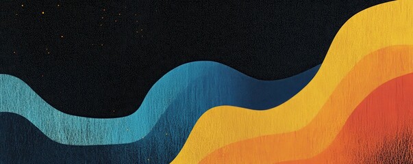 Poster - a lively, grainy background with an abstract gradient shape in yellow, blue, and orange, featuring a