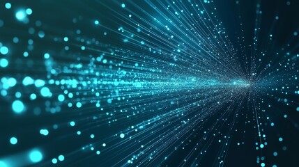 Poster - Dynamic Blue Light Particles Stream Through a Dark Background, Creating a Captivating Visual Effect During a Futuristic-Themed Event or Digital Presentation