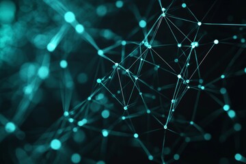 Aufkleber - Abstract Digital Network With Glowing Teal Nodes and Lines Illustrating Connections and Data Flow in a Dark Environment at Night