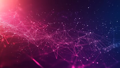 Aufkleber - Digital Abstract Artwork Showcasing a Vibrant Network of Connected Lines and Particles Against a Colorful Background