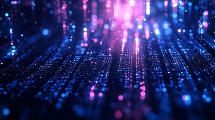 Poster - Vibrant Display of Colorful Light Patterns Resembling Digital Data in a Dark Atmosphere, Creating an Immersive Visual Experience