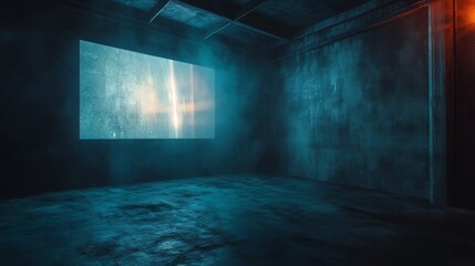 Poster - Illuminated Abstract Projection in a Dimly Lit Industrial Space With an Atmospheric Vibe Showcasing a Blend of Colors