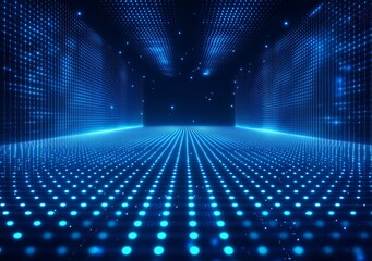 Poster - Digital Environment With Glowing Blue Lights Creating a Futuristic Atmosphere Resembling a Virtual Space