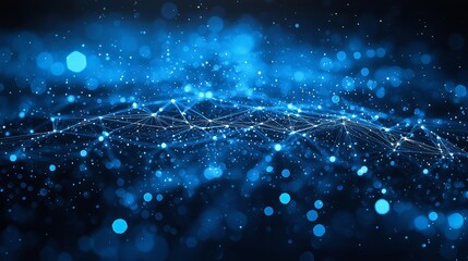 Poster - Dynamic Blue Abstract Digital Network With Glowing Particles and Connections in a Futuristic Setting