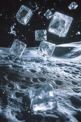 Poster - A series of ice cubes are floating in the air. The image has a dreamy, surreal quality to it