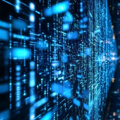 Aufkleber - Abstract Digital Data Flow With Blue Particles in a Futuristic Environment Showcasing Technology and Information Exchange