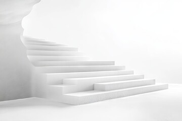 Poster - Elegant white staircase with smooth curves in a minimalist modern interior, showcasing simplicity and sophistication.