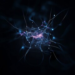 Poster - Visual Representation of Neural Connectivity in a Dark Environment Showcasing the Complexity of Synaptic Activity and Information Transfer