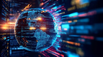 Aufkleber - Dynamic Digital Representation of Earth Surrounded by Data Streams Illustrating Global Connectivity and Technology Advancements