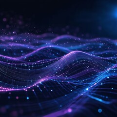 Poster - Digital Waves of Purple and Blue Light Create a Mesmerizing Abstract Display in an Imaginative Digital Landscape Full of Texture and Motion