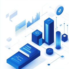 Aufkleber - Data Visualization With Blue Geometric Shapes Illustrating Platforms and Analytics in a Modern Digital Landscape