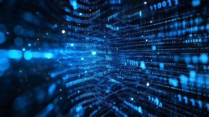 Aufkleber - Digital Data Streams Create a Mesmerizing Visual Display of Binary Code and Glowing Particles in a Futuristic Environment