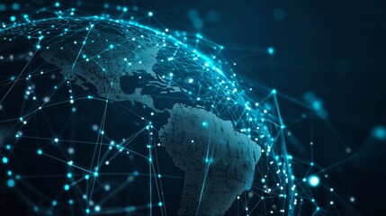Aufkleber - Networked Digital Globe Showcasing Connectivity and Technology in a Vibrant, Illuminated Style Across Continents and Oceans