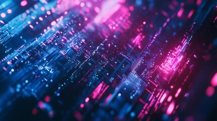 Poster - Colorful Abstract Digital Cityscape Representation With Vibrant Lights Captured in a Futuristic Style at Nighttime