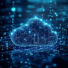 Aufkleber - Cloud Computing Technology With Glowing Circuits and Digital Connections in a Futuristic Environment During Night
