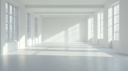 Poster - A large, empty room with white walls and white floors. There are no people or furniture in the room