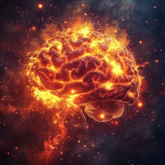 Poster - Exploration of Creativity and Intelligence Illustrated by a Flaming Brain Emerging From Cosmic Elements in a Dark Universe