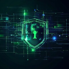 Poster - Digital Shield Symbol Representing Cybersecurity in a High-Tech Environment With Glowing Animations and Abstract Network Patterns