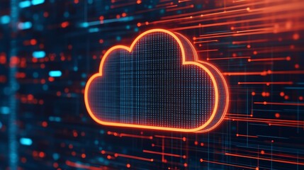 Poster - Bright Cloud Symbol Against a Backdrop of Digital Lines and Patterns in a Futuristic Technology Setting