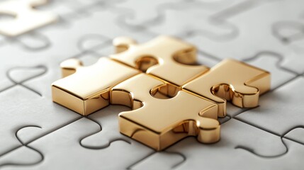 imagine prompt: minimalist gold bar puzzle pieces connecting representing problem-ba