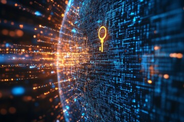 Poster - Exploring Data Security Through the Visualization of a Key Symbol Amidst a Digital Network of Lights and Lines Representing Data Flow