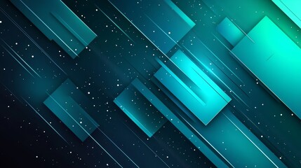 Aufkleber - Abstract Geometric Shapes Create a Vibrant Blue-Green Pattern With Stars in a Dark Backdrop, Showcasing Modern Design Elements and Digital Art Aesthetics