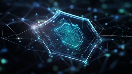 Poster - Digital Shield Symbolizing Online Security and Data Protection in a High-Tech Virtual Environment