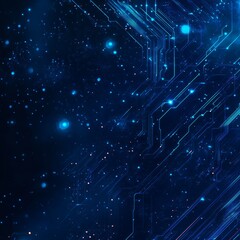 Poster - Deep Blue Cosmic Landscape With Intricate Circuit Patterns Highlighting the Fusion of Technology and the Universe at Night