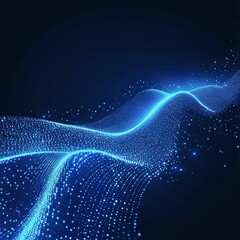 Poster - Flowing Blue Particles Create a Mesmerizing Digital Wave in a Dark Background, Evoking a Sense of Movement and Depth in a Modern Abstract Composition