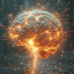 Poster - Illuminated Brain With Electric Energy Sparks in a Dark Mystical Environment Showcasing the Power of Thought and Creativity