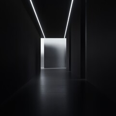 Poster - Minimalist Corridor Illuminated by Soft Lights Leading to a Bright, Indistinct End Point in a Dark Environment