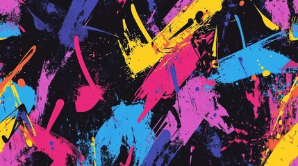 Poster - colorful abstract art with splashes and strokes in vibrant hues on a black background showcasing cre