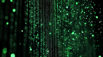 Poster - Digital Rain of Green Binary Code Drops Creating a Mesmerizing Visual Display in a Dark Environment During a Technology-Themed Event